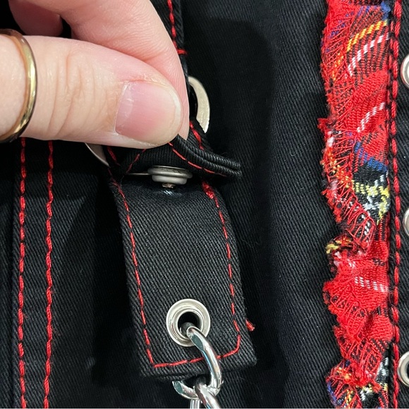 Tripp NYC Black And Red Plaid Lace-Up Chain Pants Gothic Chain Wide Leg Jeans - Picture 16 of 16